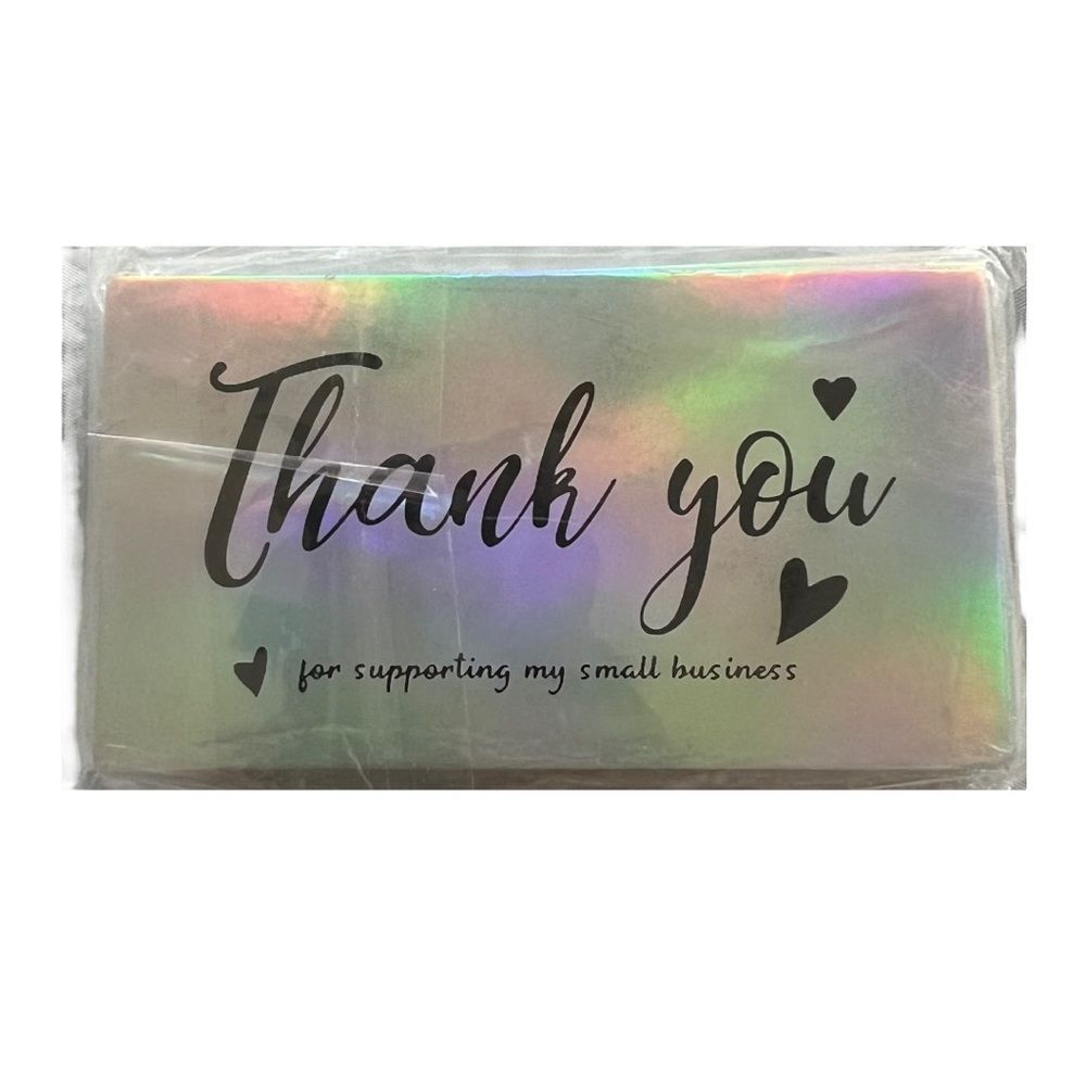New - Thank You Business Cards - Holographic - Hearts - 50 Pieces